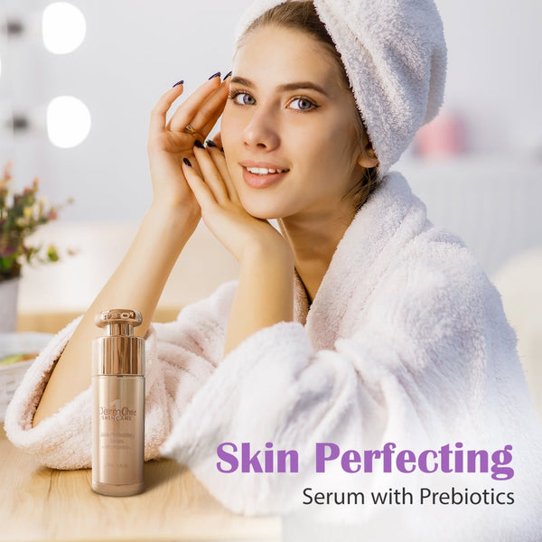 Best Clean Beauty Derm Skin Perfecting Serum for rosacea and adult acne, 1 fl oz bottle with dropper applicator.