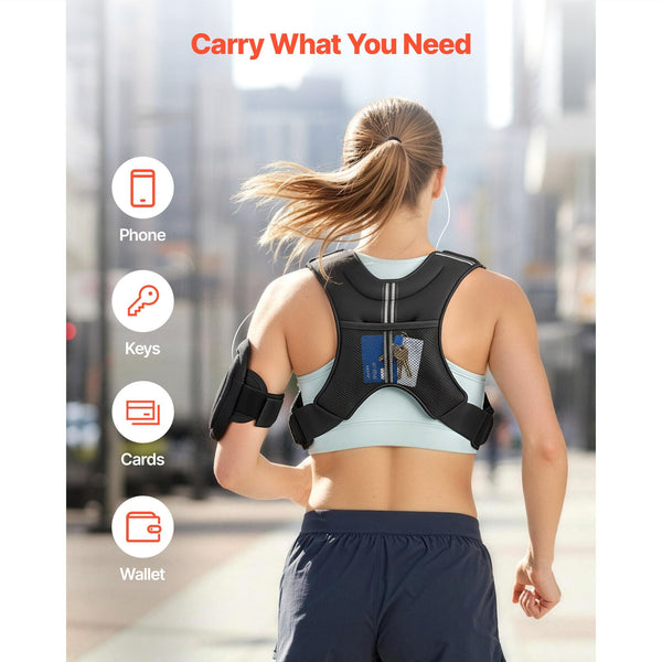 Berry Charmz 8 lbs weighted vest with reflective stripe, adjustable buckle, ideal for running, strength training, and muscle building.