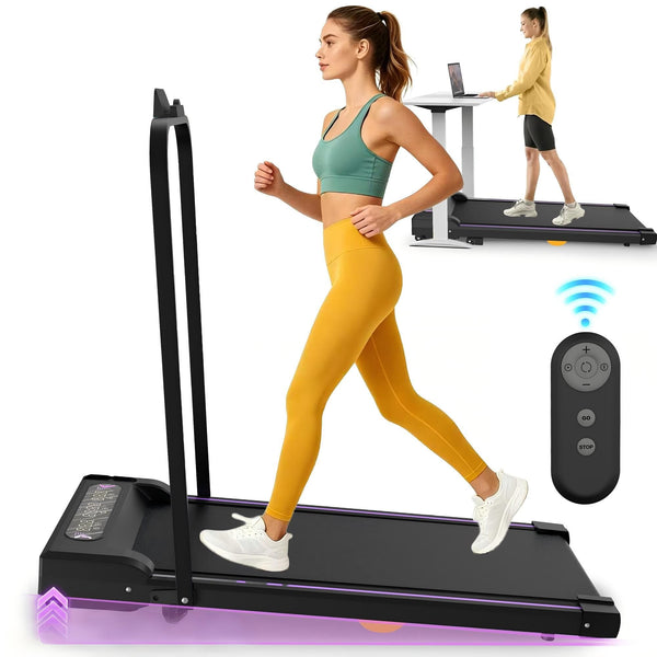 Black Berry Charmz under desk treadmill with LED display, handle, remote control, and compact design for home and office use.