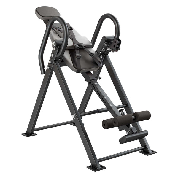 Foldable Berry Charmz inversion table for back pain relief, supports up to 300 lbs, with adjustable backrest and safety features.