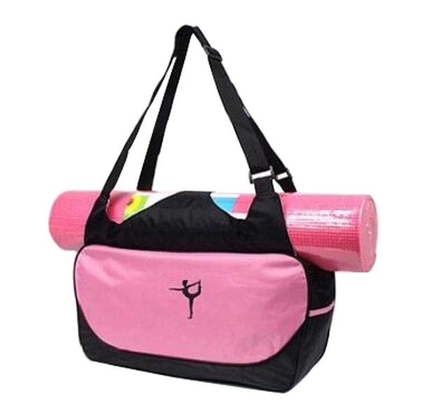 Pink Berry Charmz multifunction yoga mat tote bag showing lightweight, durable, breathable fabric with handles and spacious design.