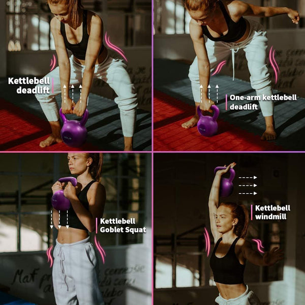 10lbs vinyl-coated kettlebell by Berry Charmz with a wide handle and comfortable grip for women’s home gym strength training exercise.