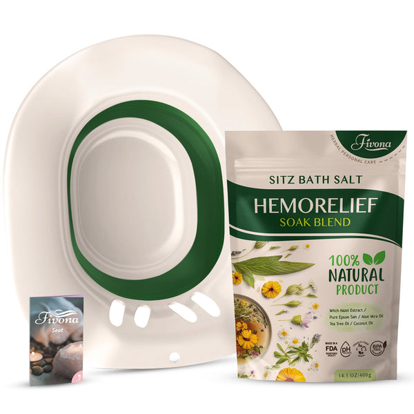 Fivona.com 2-in-1 Hemorelief Sitz Bath Soak Kit with soothing bath salts and a basin for comfort and relief.