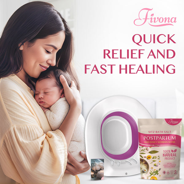 Fivona.com 2-in-1 Sitz Bath Soak Kit for postpartum care with soothing herbs and easy-to-use bath accessories.