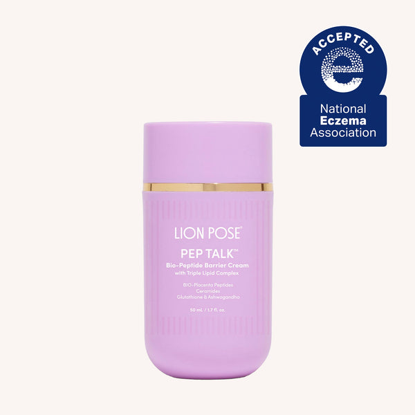 Lion Pose PEP TALK™ Bio-Peptide Barrier Repair Cream with Triple Lipid Complex, shown in a jar with cream inside.