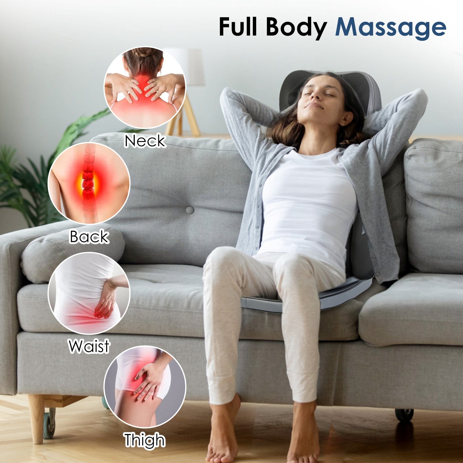 Gamba Beauty full body 3D kneading massage massager pad showing ergonomic design and multiple massage nodes for relaxation.