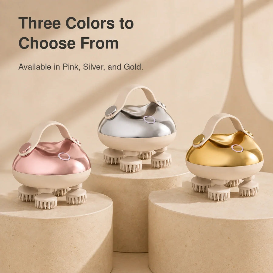 Arboleaf CM11B pink scalp massager shown with three color options