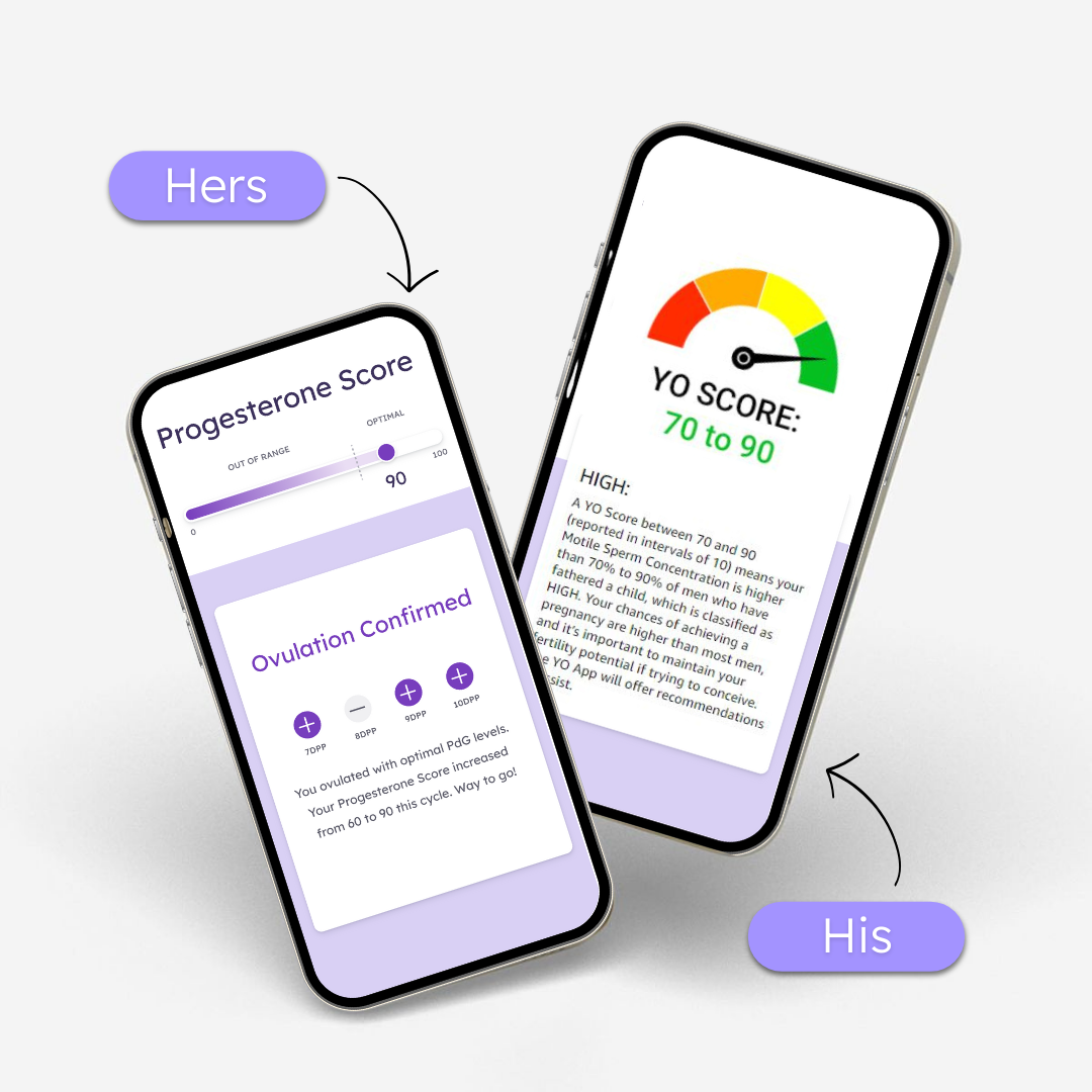 Proov Hers and His Advanced Fertility Test kit for couples, featuring testing devices and instructions for fertility assessment.