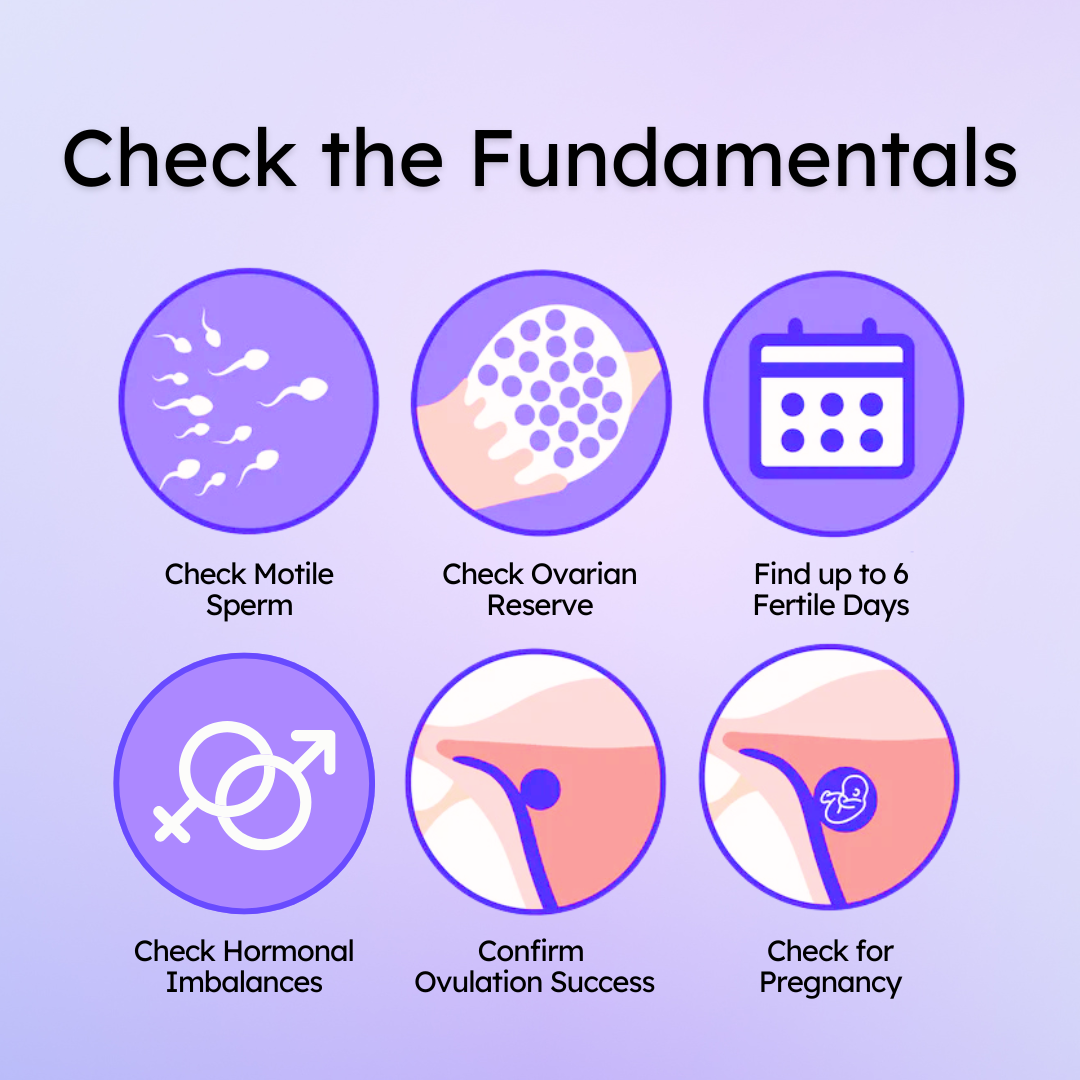 Proov Hers and His Advanced Fertility Test kit for couples, featuring testing strips and instructional materials in the image.