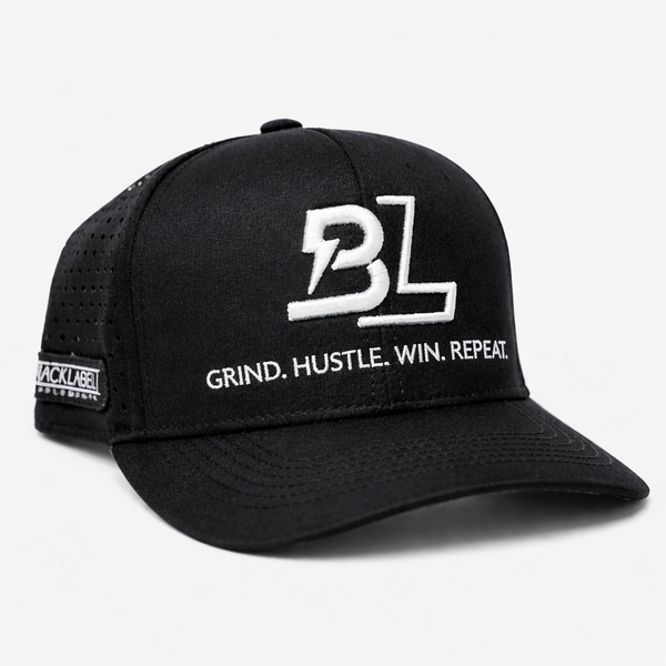 BLACKLABEL Supplements BL Lightning Hat featuring a stylish black cap with lightning logo embroidery, adjustable strap, casual athletic style.