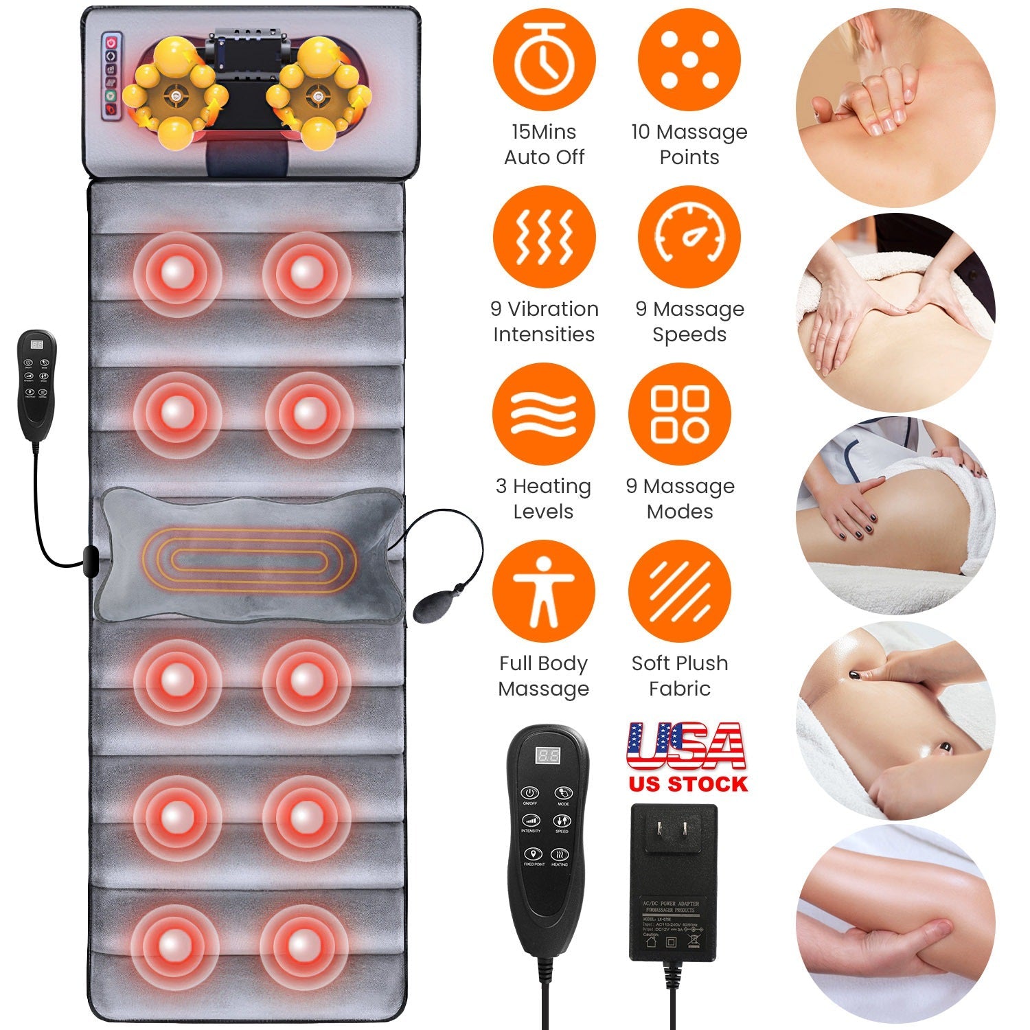 Gamba Beauty full body electric massage mat laid out on a bed, showing its soft, cushioned surface for health and personal care.