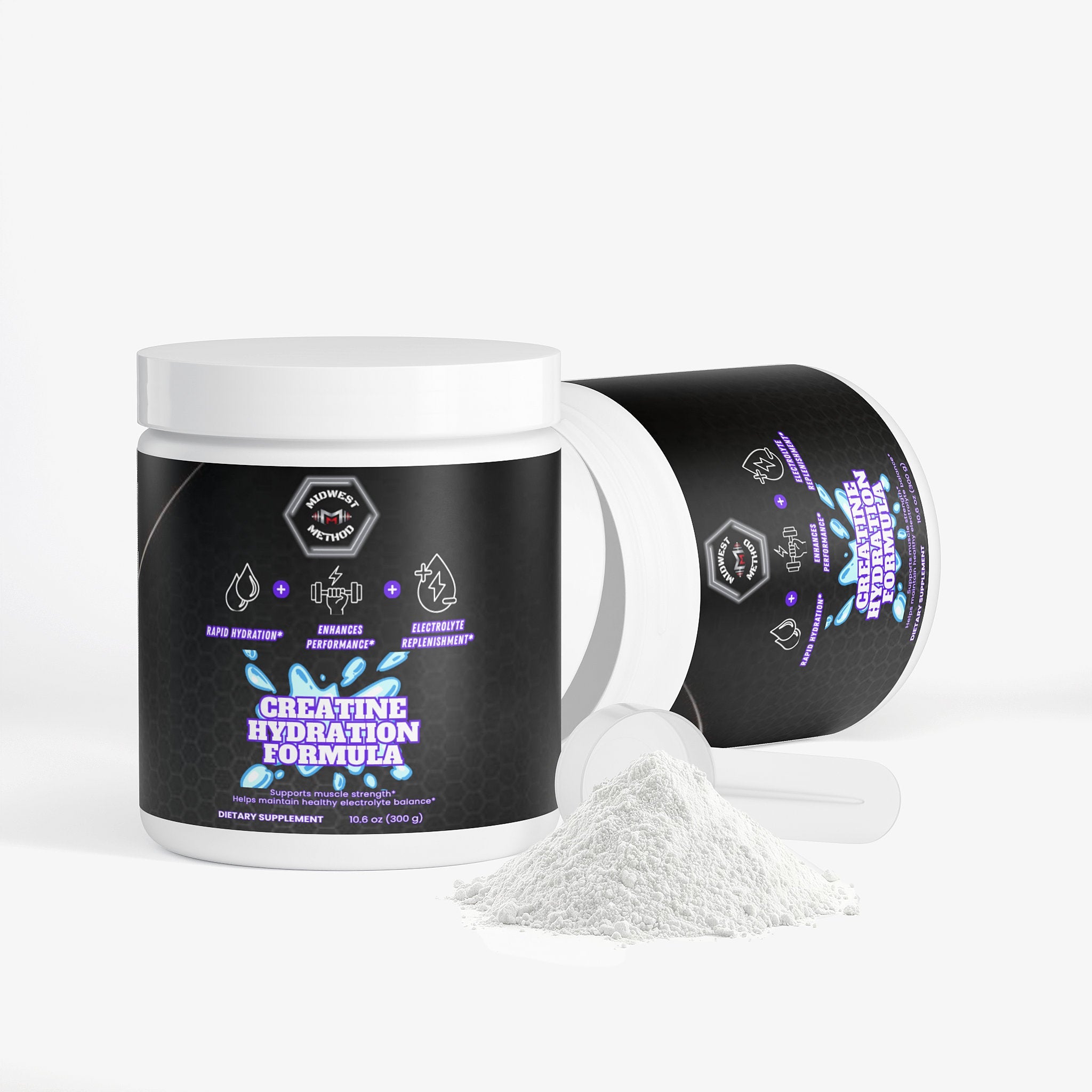 Midwest Method Creatine Hydration Formula muscle builder supplement bottle with label, designed to enhance hydration and muscle performance.
