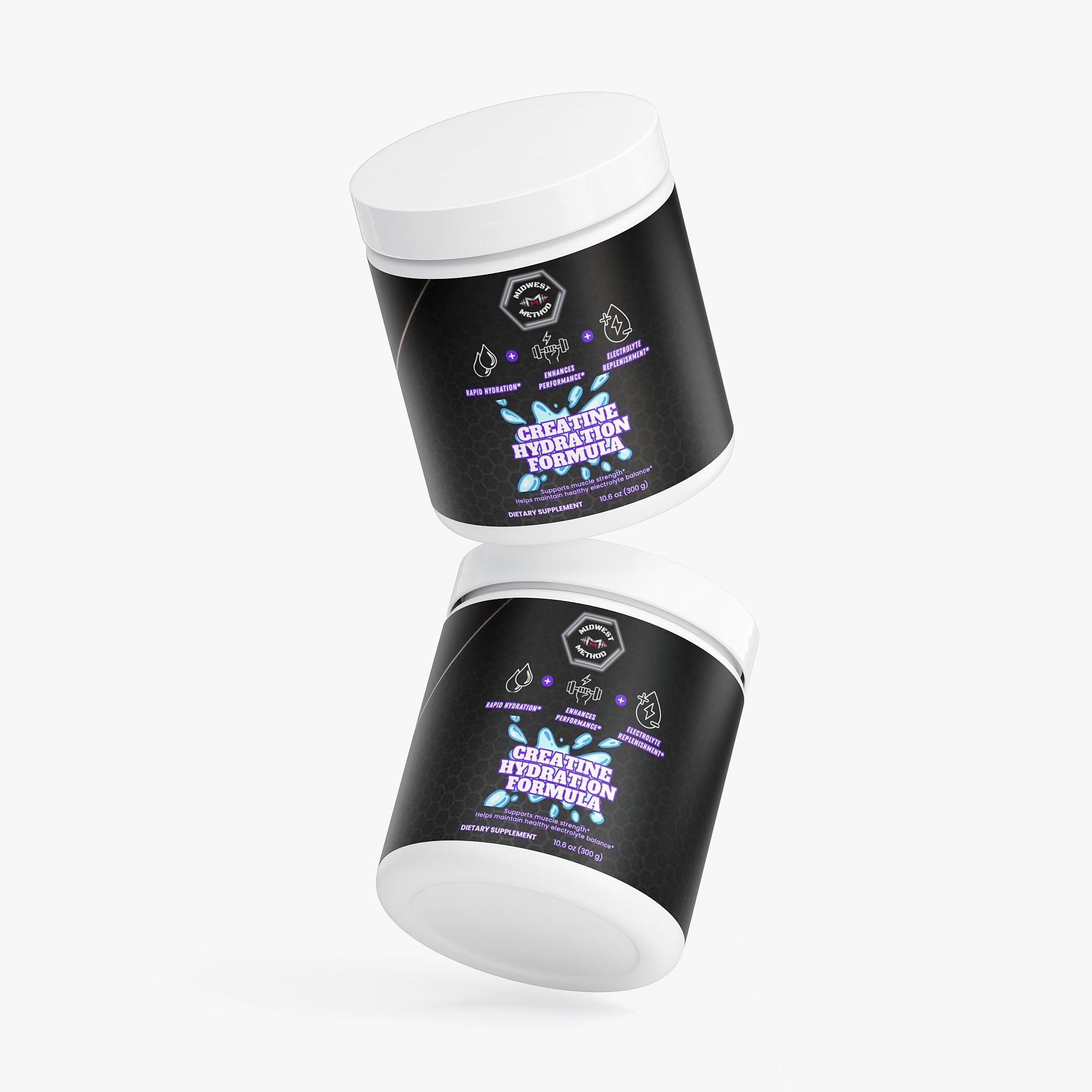 Creatine Hydration Formula muscle builder by Midwest Method showing the product label with supplement details.