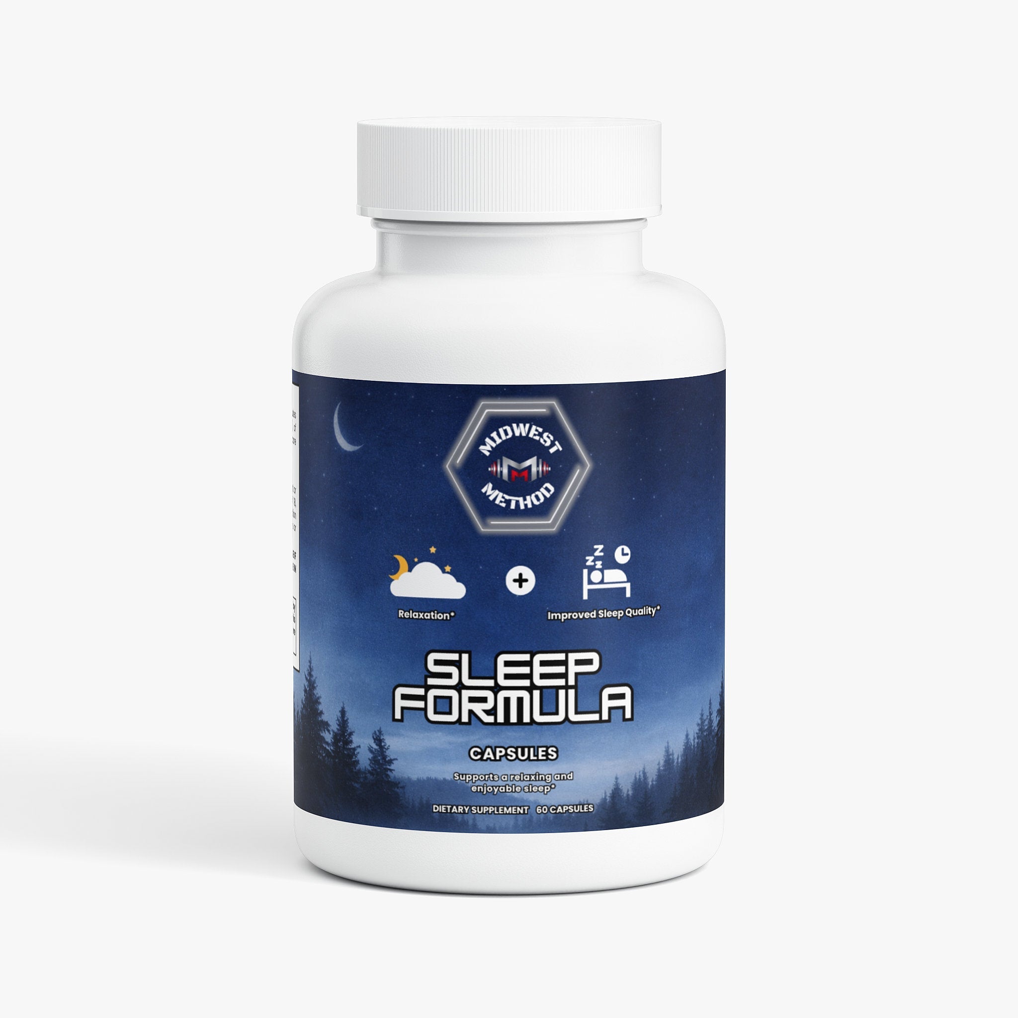 Sleep Formula bottle from Midwest Method, a sleep and relaxation supplement with a label featuring natural ingredients.