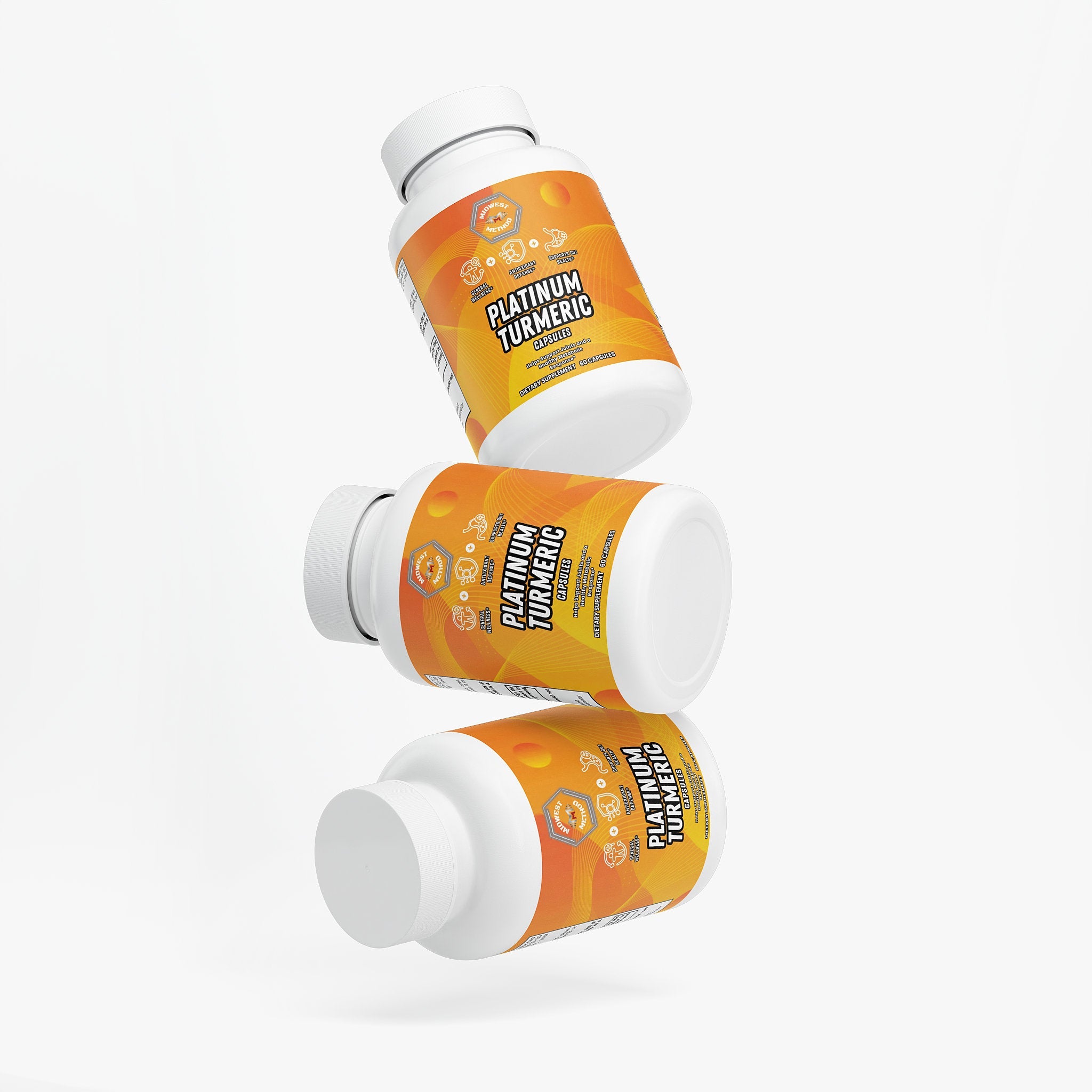 Label of Midwest Method Platinum Turmeric specialty supplement showing product name and branding on a supplement bottle.