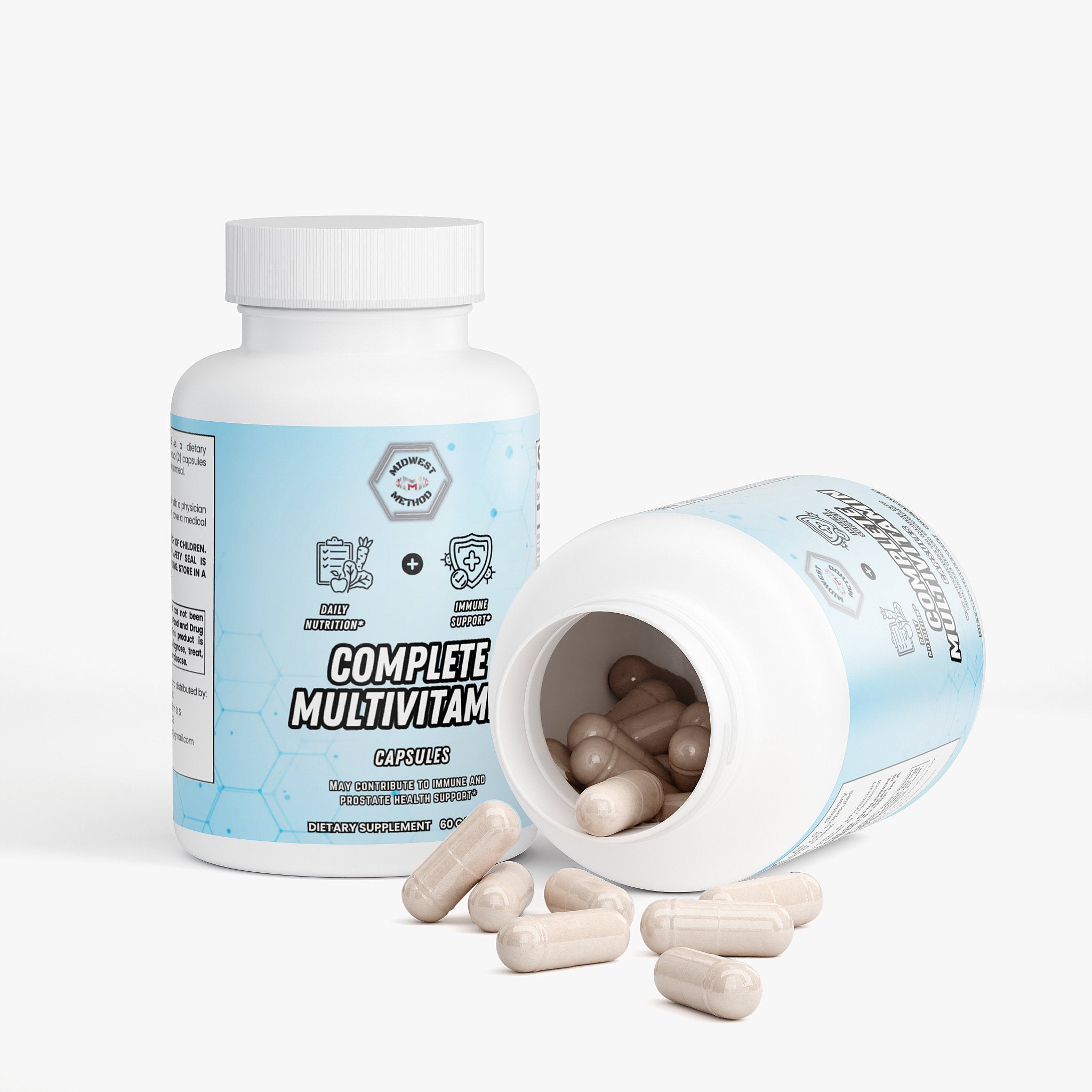 Complete multivitamin supplement from Midwest Method featuring vitamins and minerals in a colorful bottle label.