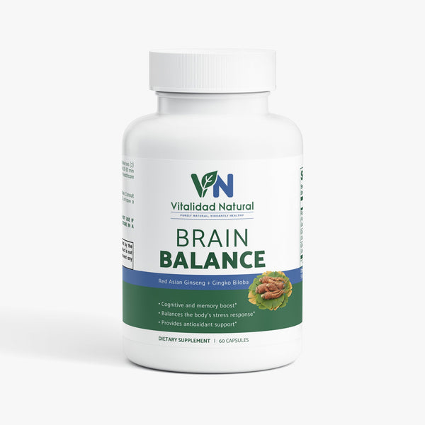 Vitalidad Natural Ginkgo Biloba and Asian Ginseng supplement herbal capsules in bottle, dietary vitamins and herbal supplement.