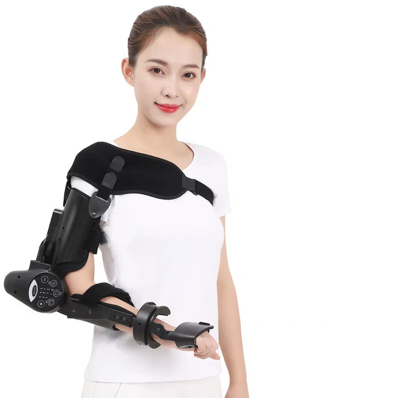V.I.P Digital Presence electric elbow exercise device for upper arm flexion and extension training, shown in use.