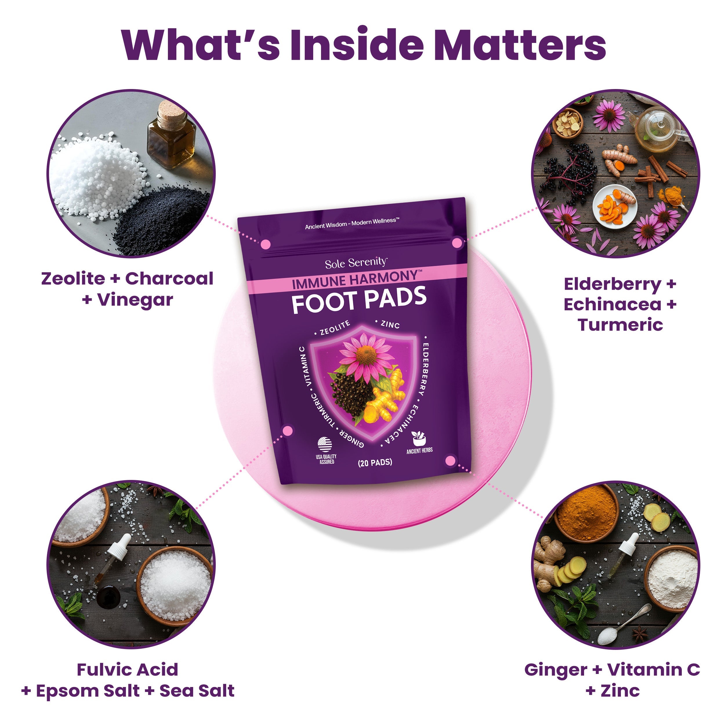 Lure Essentials Immune Harmony detox foot pads with elderberry and zinc for wellness and natural detoxification.