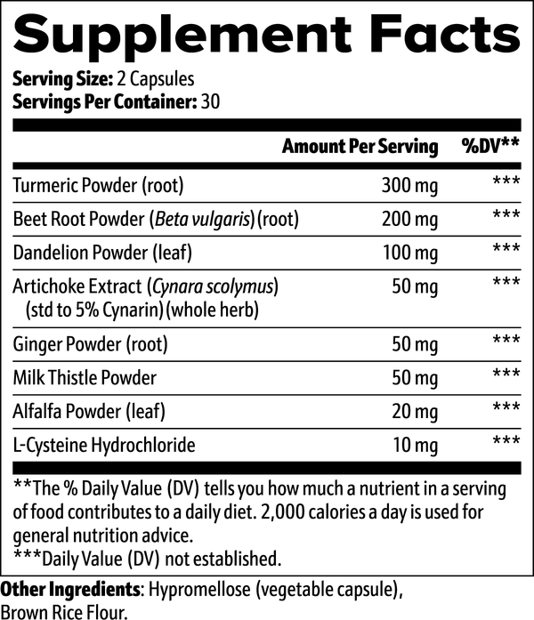 Vitalidad Natural Liver Wellness Support supplement capsules with turmeric, milk thistle, and herbal botanicals for digestive health