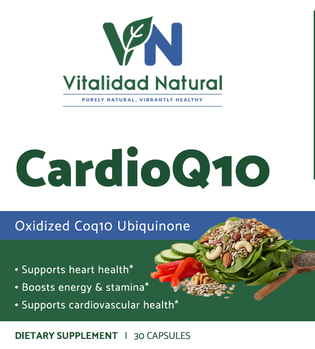 Vitalidad Natural CoQ10 Ubiquinone supplement for post-workout recovery, featuring antioxidant support and daily wellness.