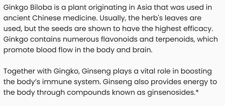 Vitalidad Natural Ginkgo Biloba and Asian Ginseng supplement capsules, herbal vitamins and supplements for energy and mental clarity.