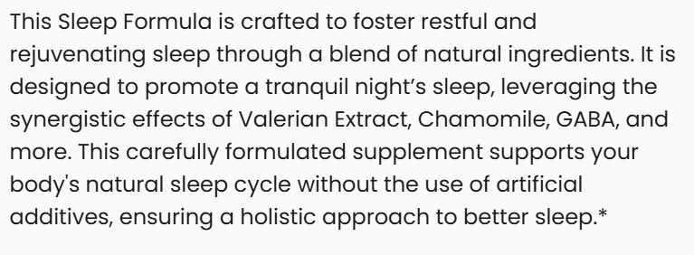 Vitalidad Natural Sleep Wellness Formula capsule containing valerian, chamomile, GABA, and melatonin for relaxation and sleep support.