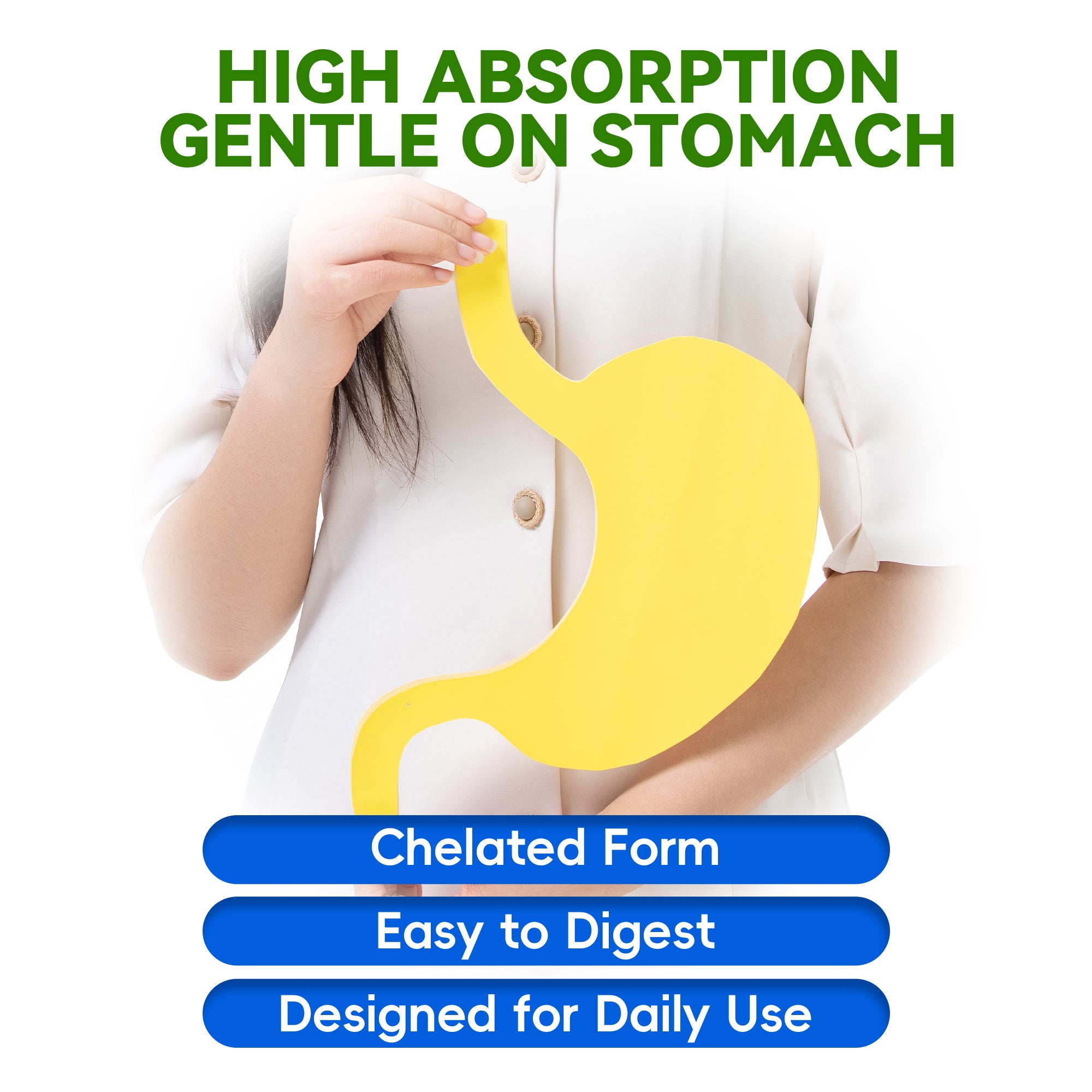 Bottle of I Love Health Store Magnesium Glycinate capsules, high absorption magnesium supplement with 240 capsules on a white background.