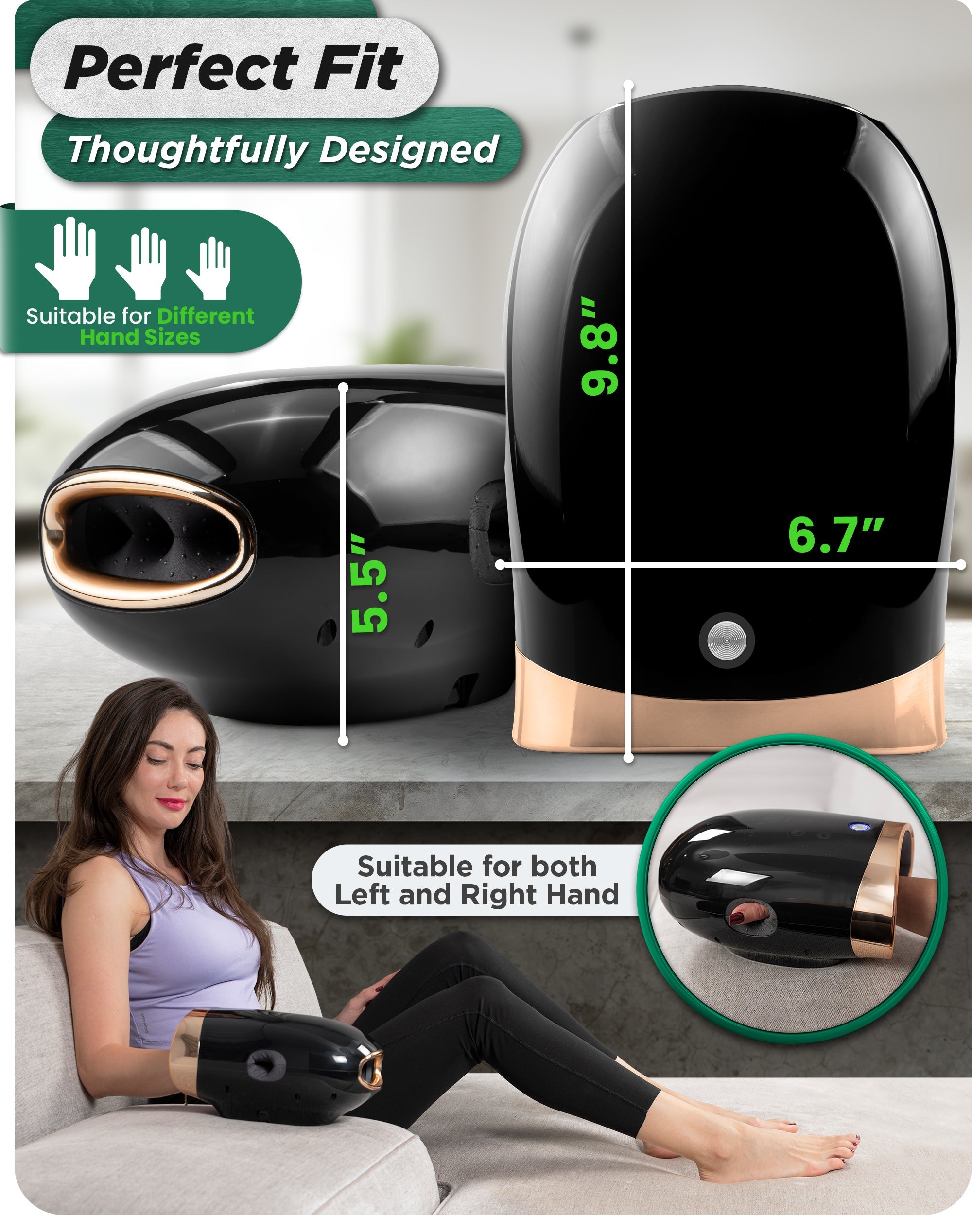 Lunix LX30 rolling hand massager in charcoal black with kneading, compression, heat, and cooling fan features for health and beauty.