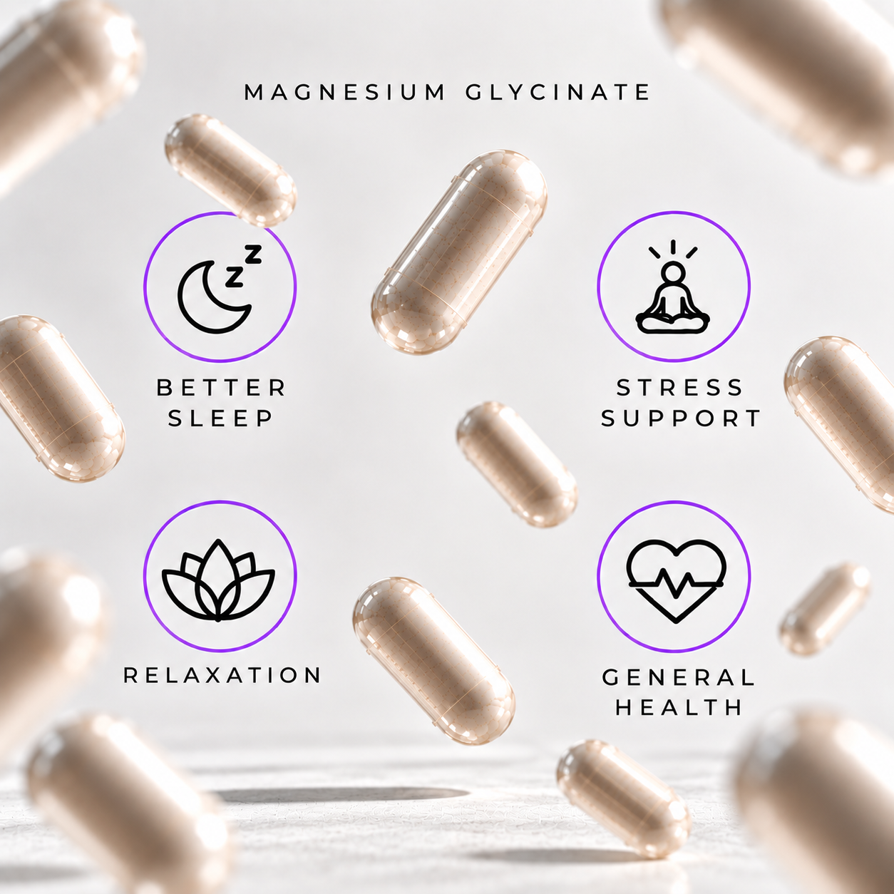 Blacklabel Supplements Magnesium Glycinate bottle showing white capsules and label with product details.