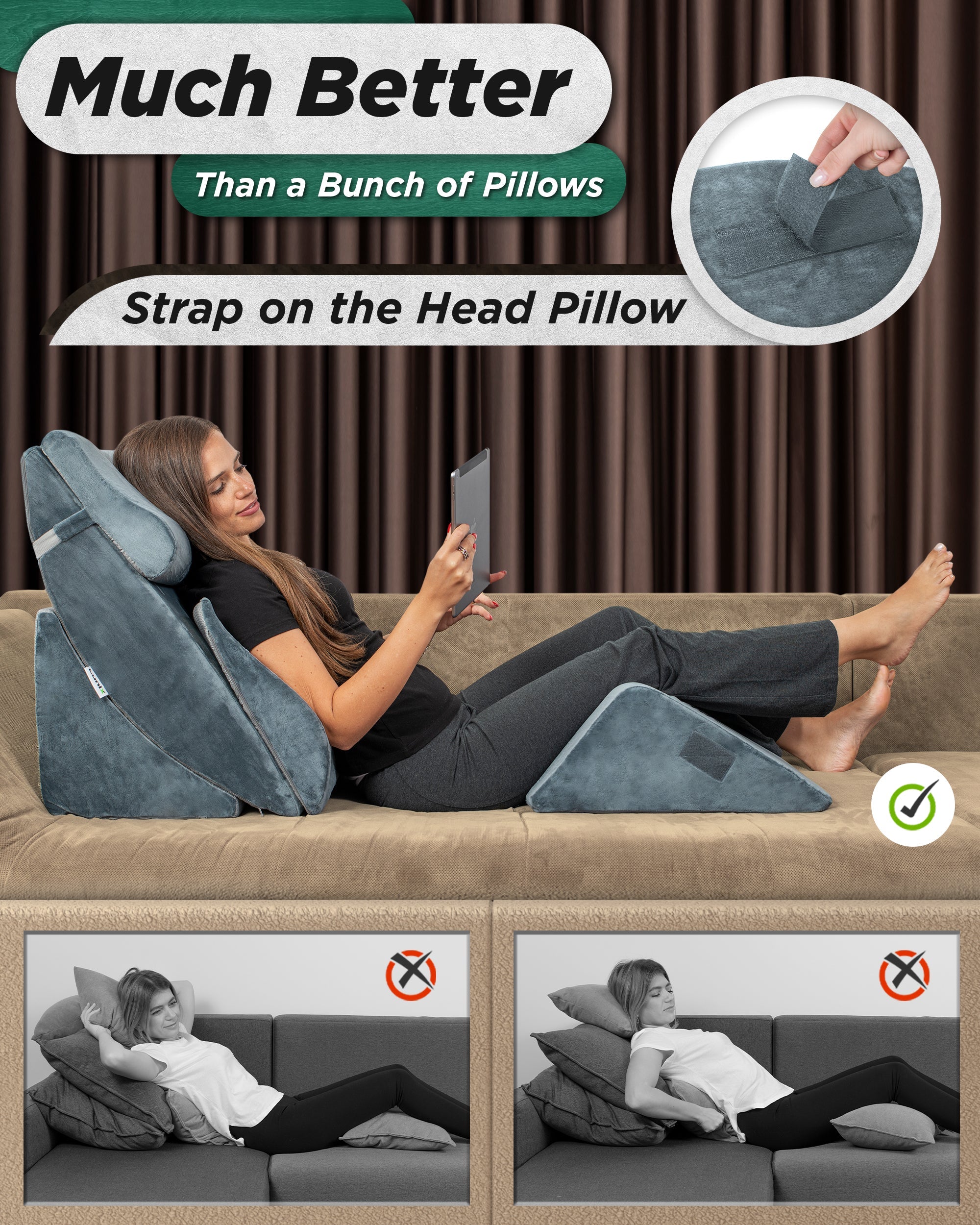 Lunix LX13 6-piece bed wedge pillow set with adjustable support cushions for leg and body positioning on a bed