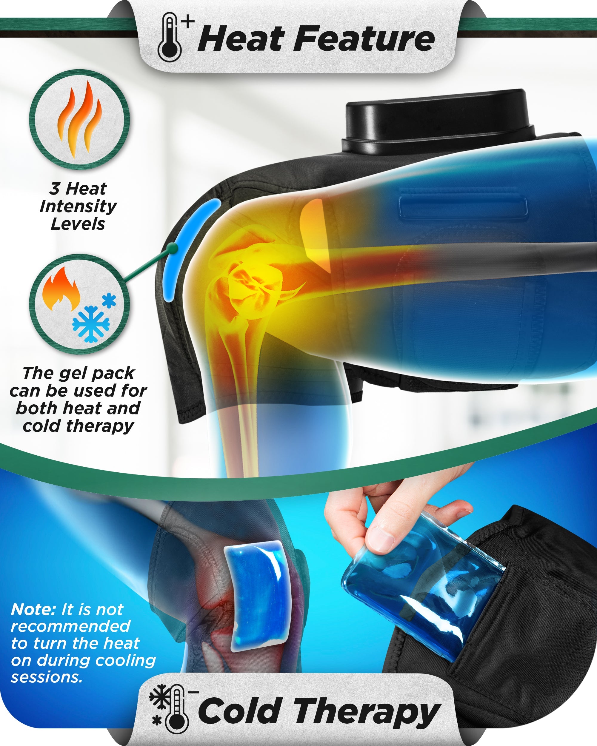 Lunix LX4 Knee Massager in charcoal black with adjustable straps and digital control panel for soothing knee pain relief.