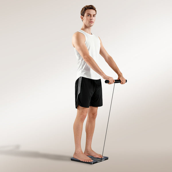 Arboleaf Segmental Smart Scale CS10K displaying digital weight and body composition metrics on a sleek platform.