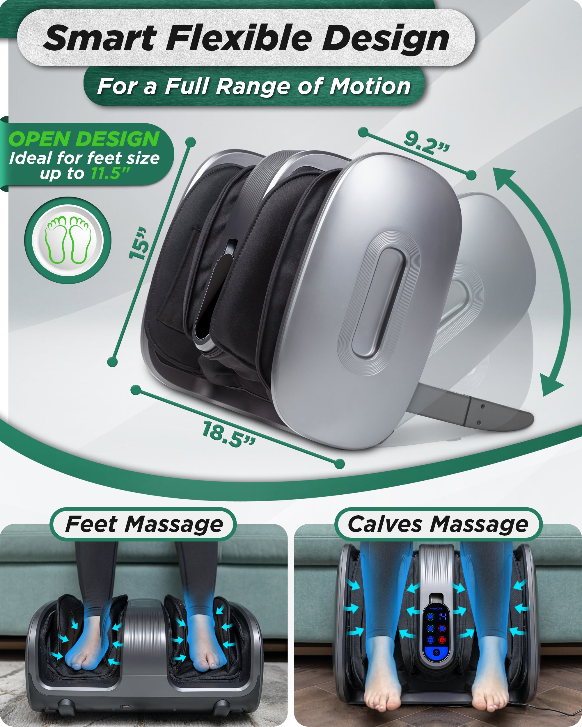 Lunix LX21 Foot and Calf Massager in granite gray with remote control, designed for neuropathy and plantar fasciitis relief.