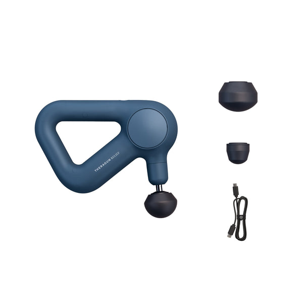 Medsitis Theragun Relief hand-held massager for self-help, showing its ergonomic design and massage head attachment.