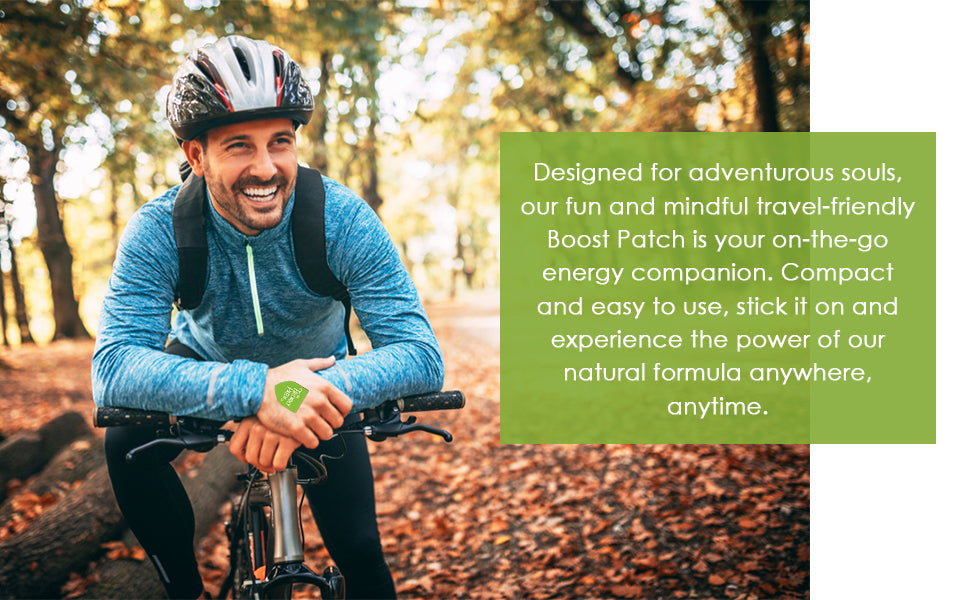 Friendly Patch Co Boost Energy patches with green tea, guarana, and caffeine, shown in an 8-pack for wearable skin energy support.