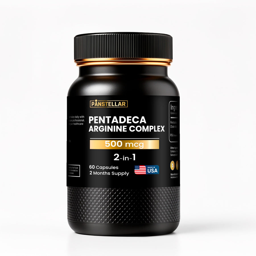 Recover 157 CORE Panstellar Essentials pentadeca arginine complex supplement bottle with label and capsules visible.