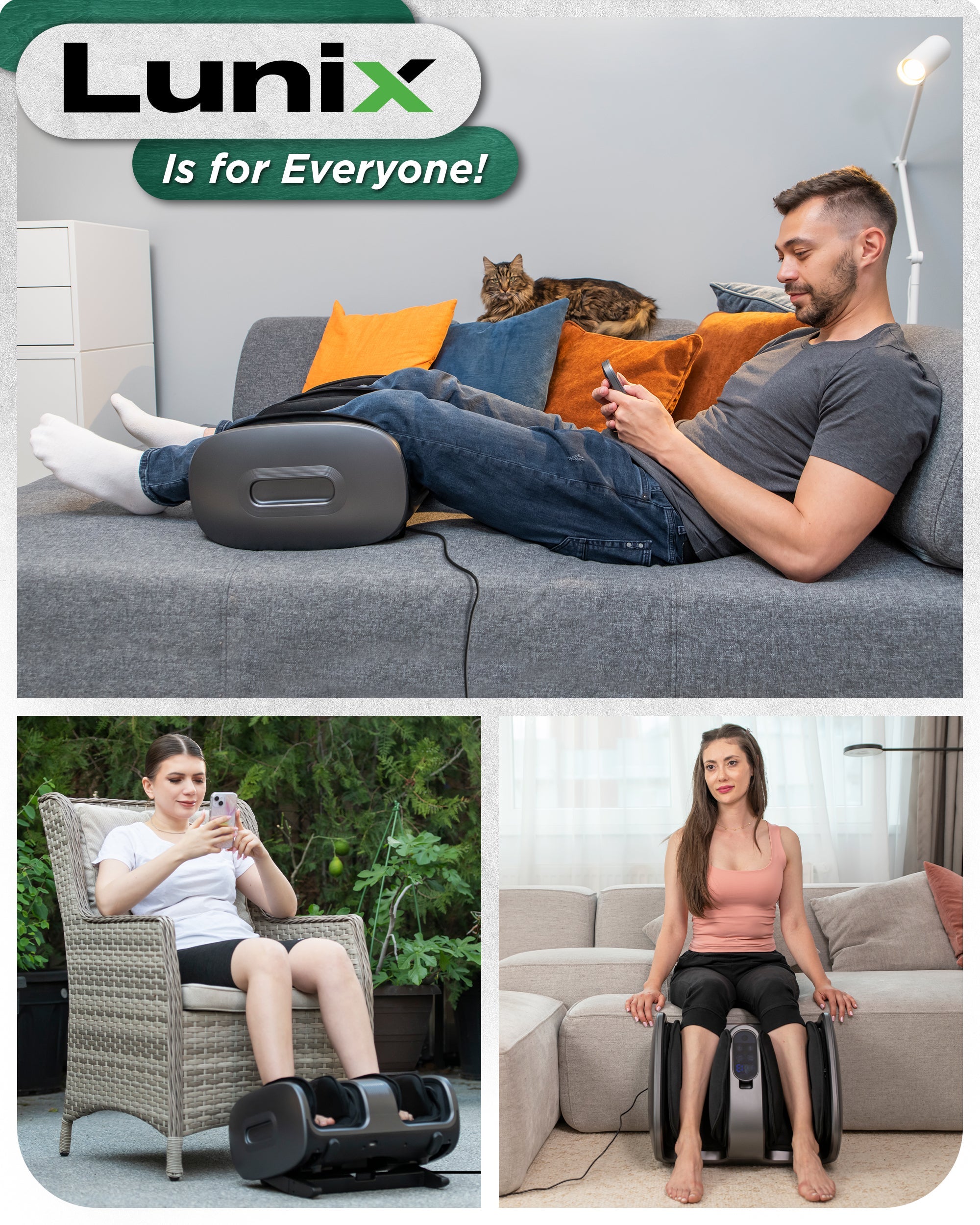 Lunix LX21 foot and calf massager in granite gray with remote control, designed for neuropathy and plantar fasciitis relief.