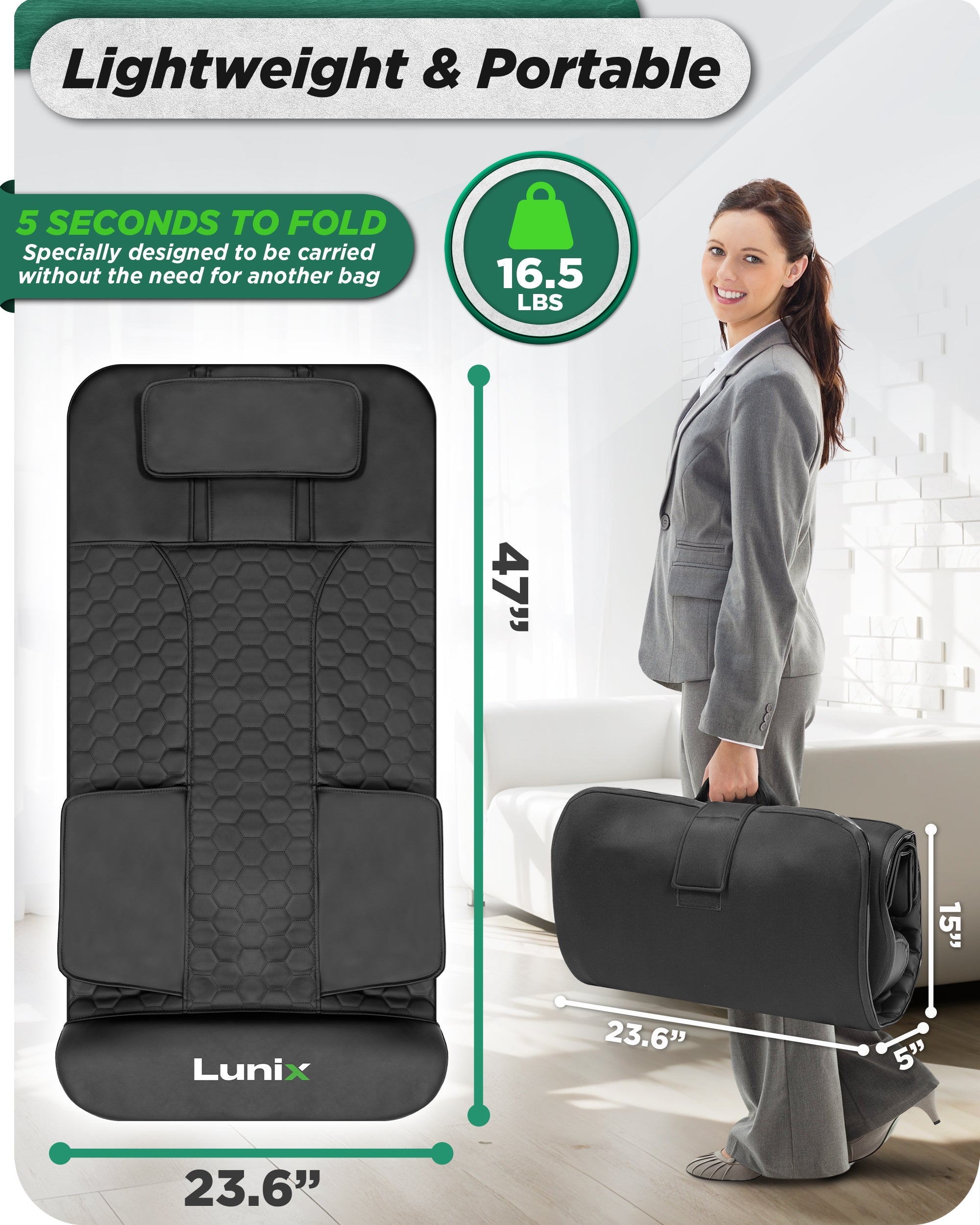 Lunix LX27 Stretching Mat Massager in charcoal black, used for health and relaxation exercises, with textured surface for comfort.
