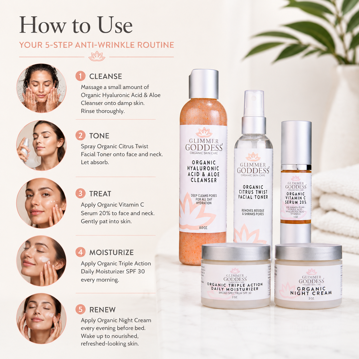Complete Organic Anti-Wrinkle 5-Step Kit with Vitamin C & SPF 30