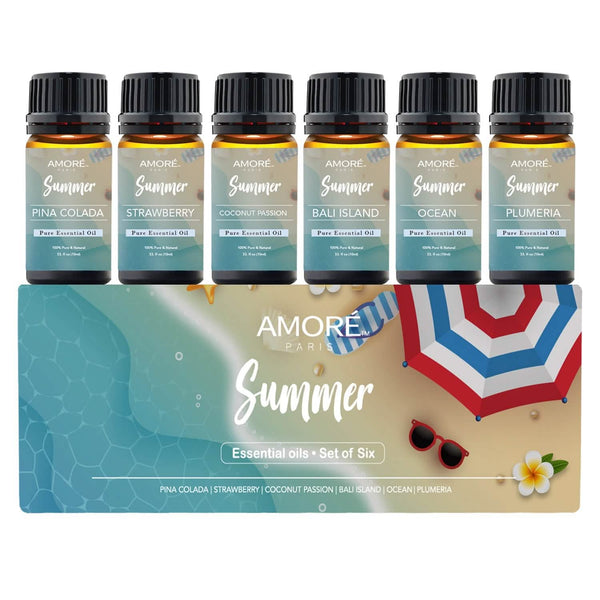 Six bottles of Summer Vibe Fresh Scented Aromatherapy Essential Oil for diffusers and humidifiers by DailySale.