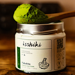 isshiki matcha Yabukita Single Cultivar Matcha premium green powder in package