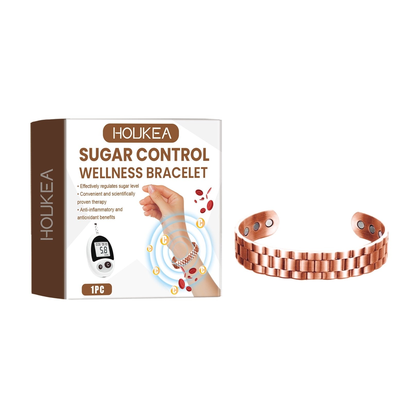 Wellness bracelet for sugar control with adjustable beads, designed to support healthy blood sugar levels and overall wellness.