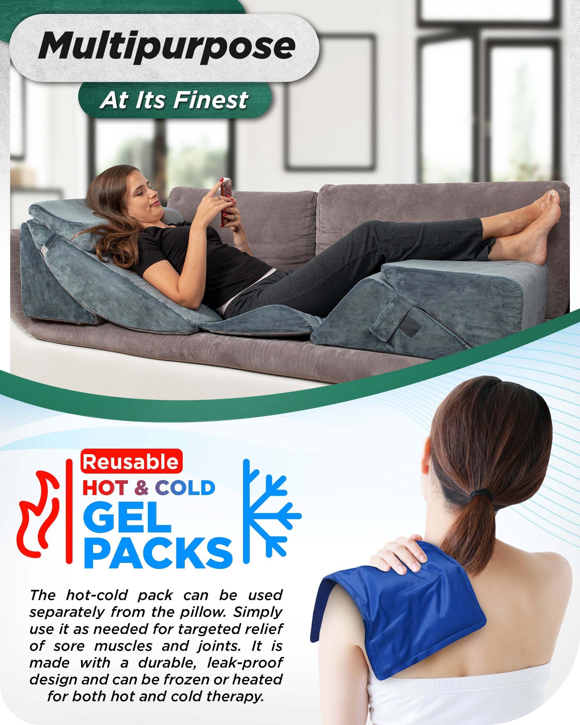 Lunix LX13 6-piece bed wedge pillow set with adjustable support cushions for leg and body comfort on a bed.