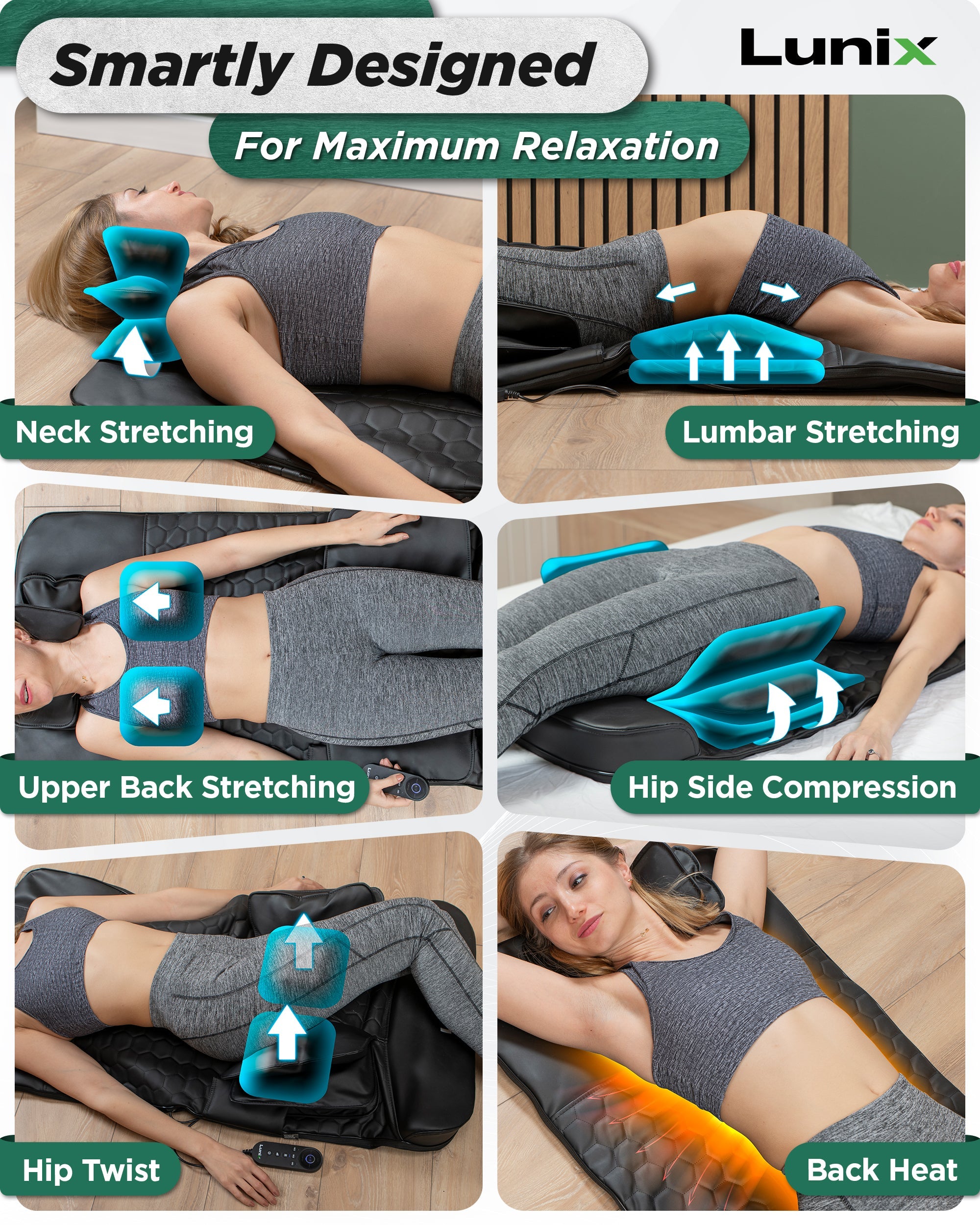 Lunix LX27 Stretching Mat Massager in charcoal black, soft textured health and beauty mat for stretching and relaxation.