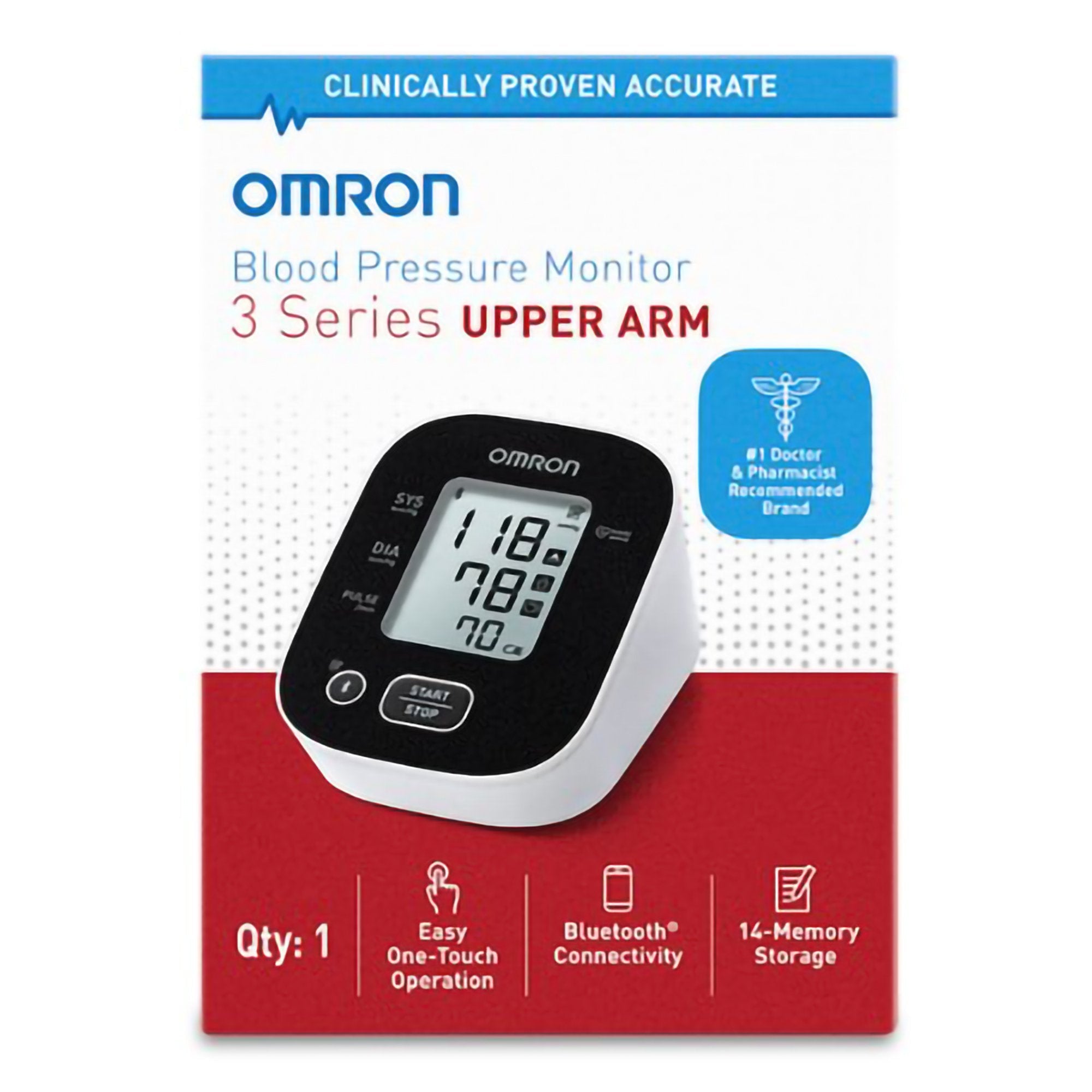 MedSitis Omron 3 Series Upper Arm Blood Pressure Monitor BP7150 showing cuff and digital display on a white background