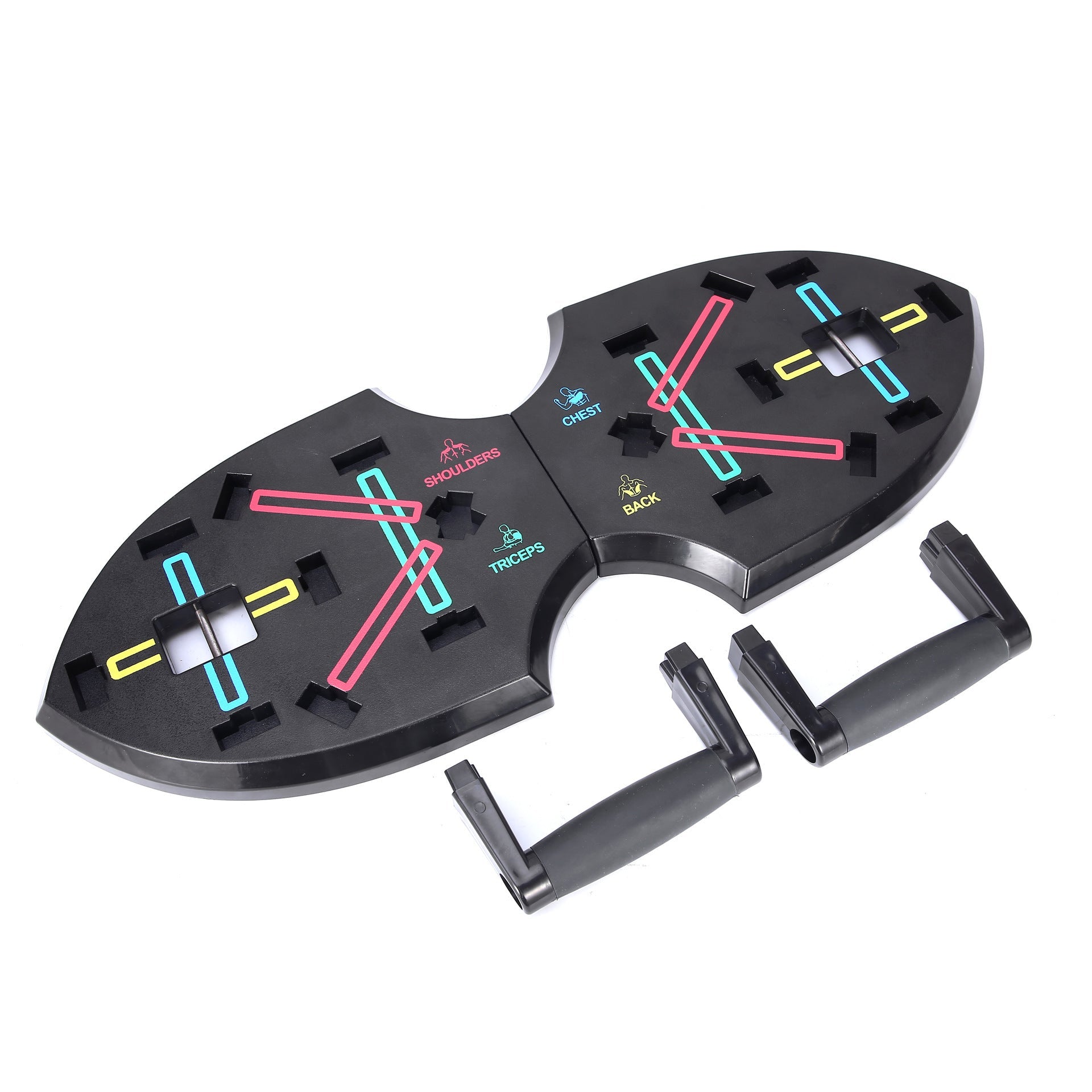 Butterfly push-up board bracket by FLIPSTYLEZLLC, designed for men and women, shows the fitness equipment with colorful grip sections.