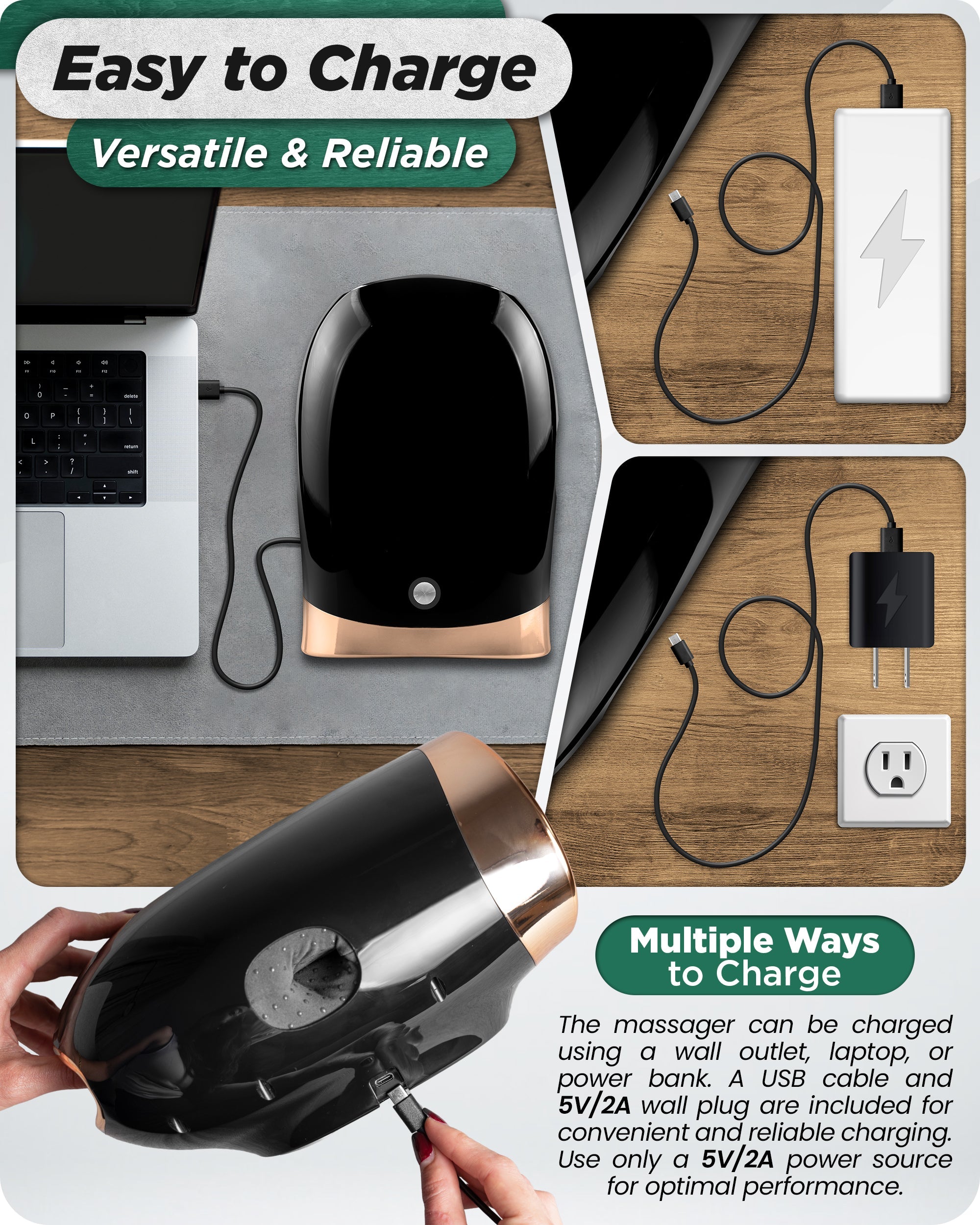 Lunix LX30 rolling hand massager in charcoal black with kneading, compression, heat, and cooling fan features.