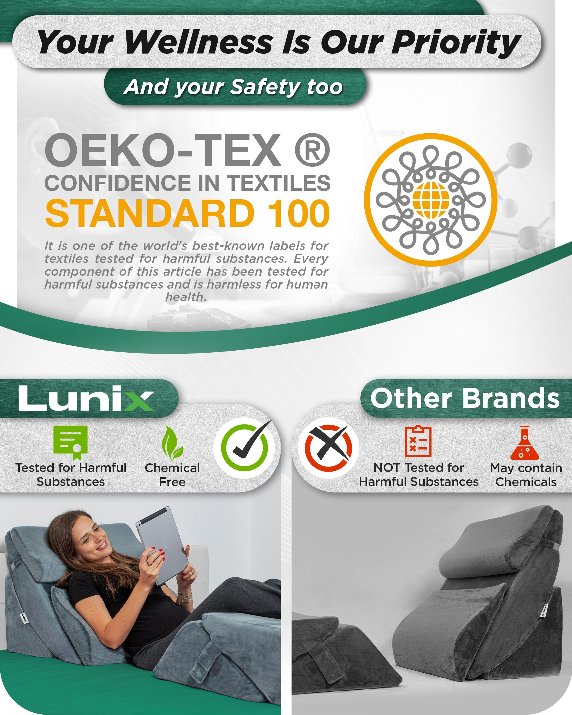 Lunix LX13 6-piece bed wedge pillow set with adjustable support cushions for legs and body, ideal for health and comfort.