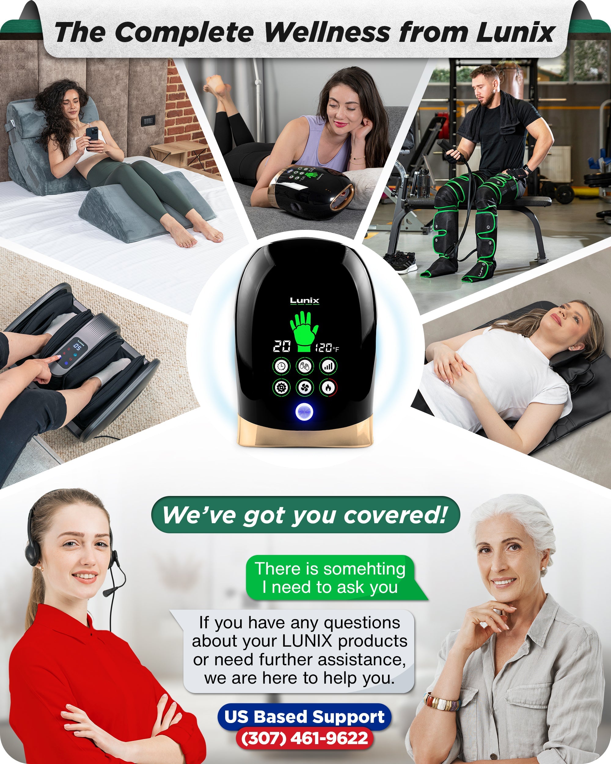Lunix LX30 rolling hand massager with kneading, compression, heat, and cooling fan in charcoal black, designed for hand relaxation and relief.